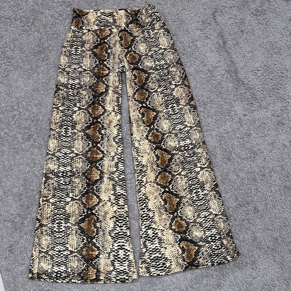 SHEIN Brown Snake Print Wide-Leg Pants
